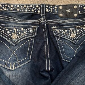 Miss Me Blue Boot Cut Jeans with Embellished Design.  Size 29. Like new.